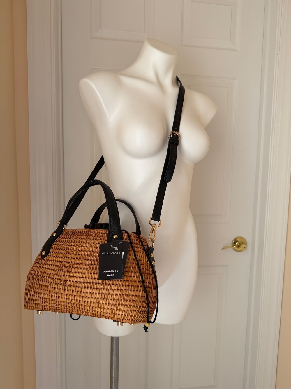 Pulicati Black and Tan Woven Crossbody Satchel
